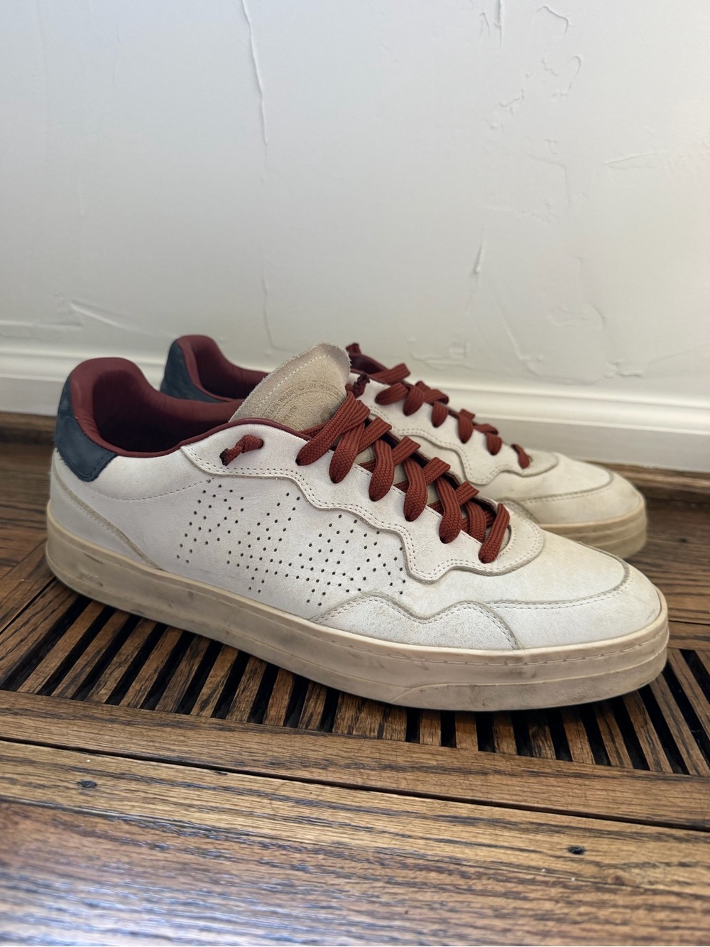 P448 Men's Casual White Sneakers with Rust Accents